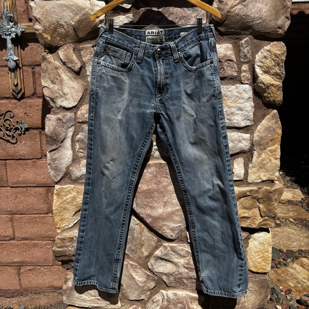 Ariat M5 Straight Fit Jeans Size 32 Blue Denim Men's Button Embroidered Pockets